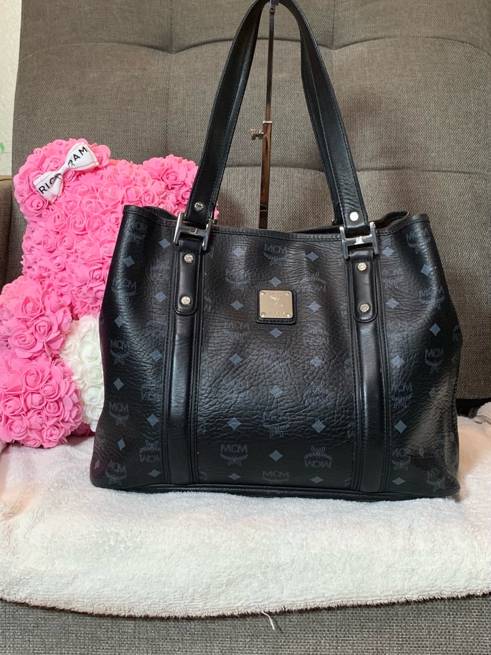 GUC MCM Black with Blue Logo Shoulder Bag